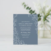 Budget QR-code Dusty Blue Leaf Wedding Invitation (Staand voorkant)