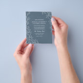 Budget QR-code Dusty Blue Leaf Wedding Invitation Flyer (Hand)