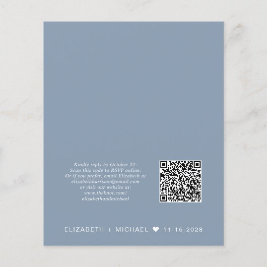 Budget QR Code Dusty Blue Wedding Reception nodigt (Achterkant)