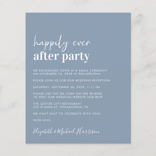 Budget QR Code Dusty Blue Wedding Reception nodigt (Voorkant)