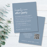 Budget QR Code Dusty Blue Wedding Reception nodigt<br><div class="desc">Eenvoudige budgetvriendelijke, stoffige blauwe trouwaankondiging en uitnodiging tot ontvangst. De voorzijde kenmerkt "gelukkig Ever na Partij"in een mengeling van een hedendaags wit manuscript en gewaagde moderne witte typografie. Pas uw aankondiging en uitnodiging aan en voeg uw namen in een handtekeningsachtig manuscript toe. Aan de achterkant voert u het URL-adres van...</div>