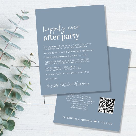 Budget QR Code Dusty Blue Wedding Reception nodigt