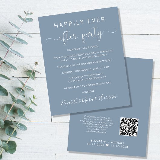 Budget QR Code Dusty Blue Wedding Reception nodigt
