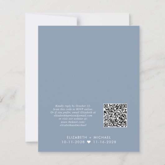 Budget QR Code Dusty Blue Wedding Reception nodigt (Achterkant)