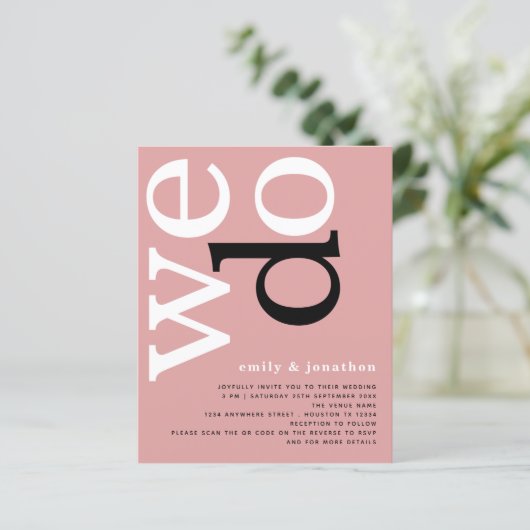 BUDGET QR code Dusty Roos Text Weddenschap Uitnodi (Staand voorkant)