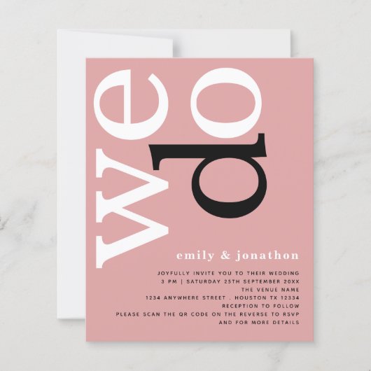 BUDGET QR code Dusty Roos Text Weddenschap Uitnodi (Voorkant)