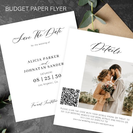 Budget QR-code elegante foto trouwdatum besparen Flyer