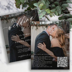 Budget QR CODE elegante trouwuitnodiging 2 foto's