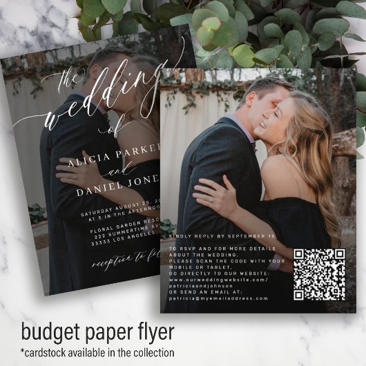 Budget QR CODE elegante trouwuitnodiging 2 foto's Flyer
