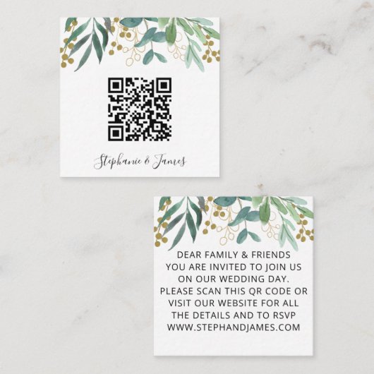 Budget QR Code Eucalyptus Berry Weddenschap Vierkante Visitekaartje (Voorkant / Achterkant)
