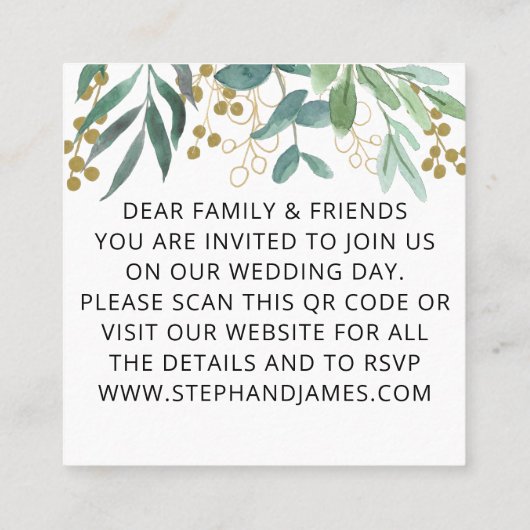 Budget QR Code Eucalyptus Berry Weddenschap Vierkante Visitekaartje (Achterkant)