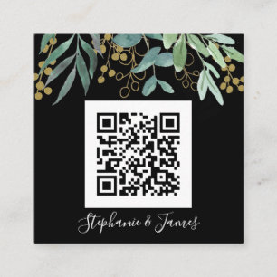 Budget QR Code Eucalyptus Black Weduwen Uitnodigin Vierkante Visitekaartje