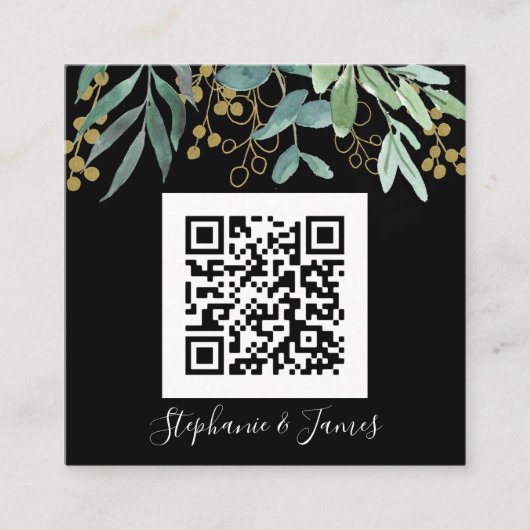 Budget QR Code Eucalyptus Black Weduwen Uitnodigin Vierkante Visitekaartje (Voorkant)