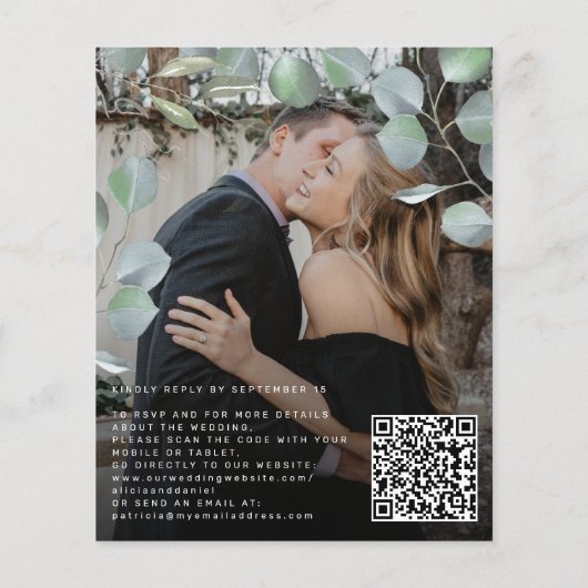 Budget QR CODE eucalyptus foto bruiloft Uitnodigin (Achterkant)