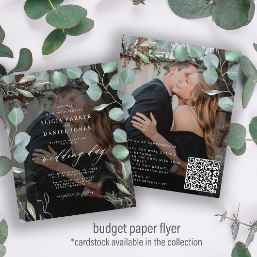 Budget QR CODE eucalyptus foto bruiloft Uitnodigin Flyer