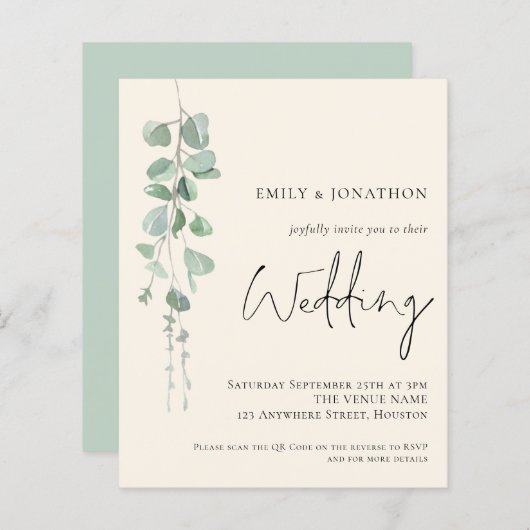 Budget QR Code Eucalyptus Ivory Weddenschap (Voorkant / Achterkant)