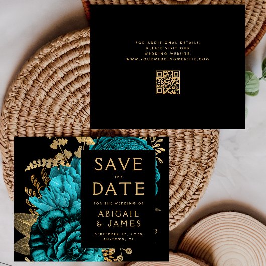 Budget QR Code Floral Blauwgroen bruiloft Save the