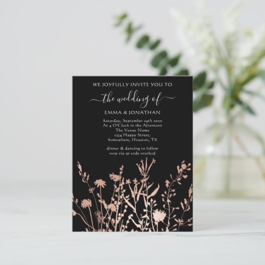 Budget QR CODE Floral Meadow Black White (Staand voorkant)