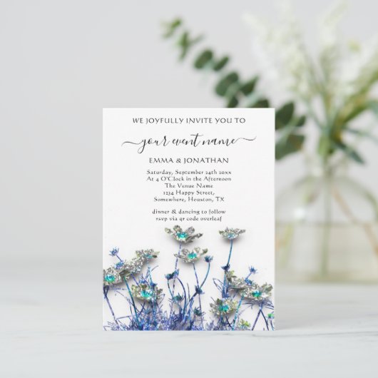 Budget QR CODE Floral Meadow Blue Grey (Staand voorkant)