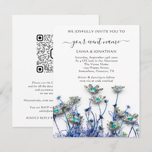 Budget QR CODE Floral Meadow Blue Grey (Voorkant / Achterkant)