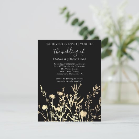 Budget QR CODE Floral Meadow Gold Black (Staand voorkant)