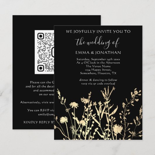 Budget QR CODE Floral Meadow Gold Black (Voorkant / Achterkant)