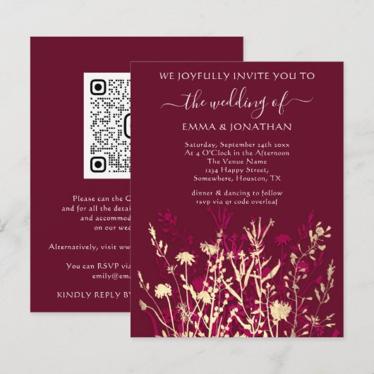Budget QR CODE Floral Meadow Gold Marsala (Voorkant / Achterkant)