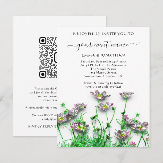 Budget QR CODE Floral Meadow Green Grey (Voorkant / Achterkant)