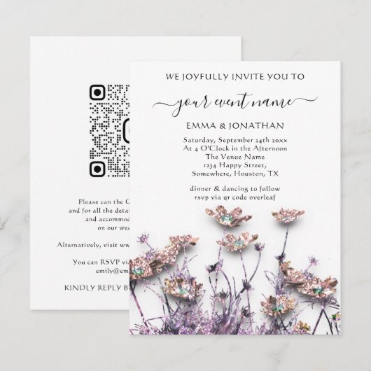 Budget QR CODE Floral Meadow Roos Glitter (Voorkant / Achterkant)
