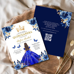Budget QR Code Floral Royal Blue Quinceanera Flyer