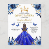 Budget QR Code Floral Royal Blue Quinceanera Flyer (Voorkant)