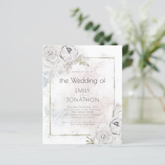 Budget QR Code Floral Waterverf Wedding Uitnodigin (Staand voorkant)