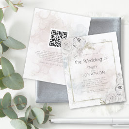 Budget QR Code Floral Waterverf Wedding Uitnodigin