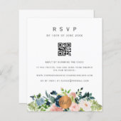 Budget QR CODE florale elegant uitnodiging RSVP (Voorkant / Achterkant)