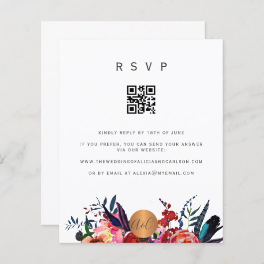 Budget QR CODE florale elegant uitnodiging RSVP (Voorkant / Achterkant)