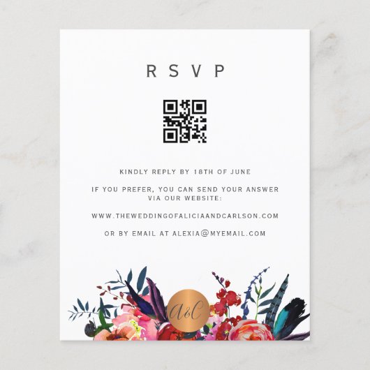 Budget QR CODE florale elegant uitnodiging RSVP (Voorkant)