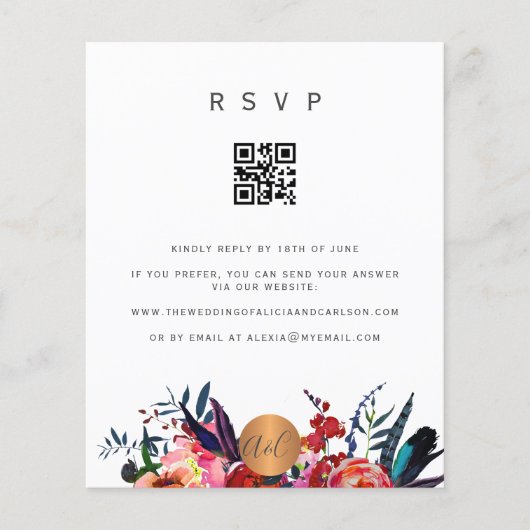 Budget QR CODE florale elegant uitnodiging RSVP Flyer (Voorkant)
