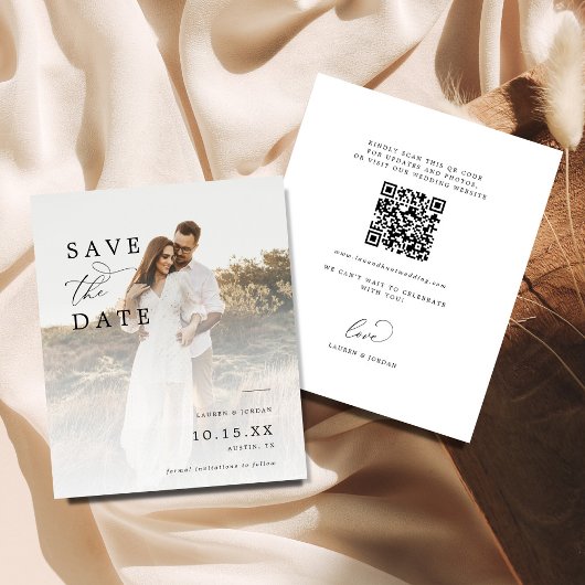 Budget QR Code Foto Elegante Kalligrafie Bruiloft Flyer