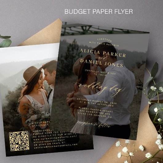 Budget QR CODE foto overlay bruiloft uitnodiging Flyer