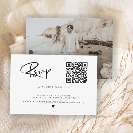 Budget QR-code foto zwart-wit RSVP-kaart