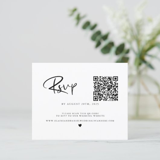 Budget QR-code Foto zwart-witte RSVP-kaart (Staand voorkant)