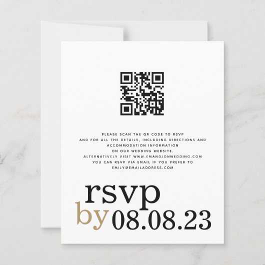 BUDGET QR Code Gold Black White Weduwen Uitnodigen (Achterkant)