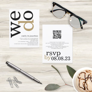 BUDGET QR Code Gold Black White Weduwen Uitnodigen