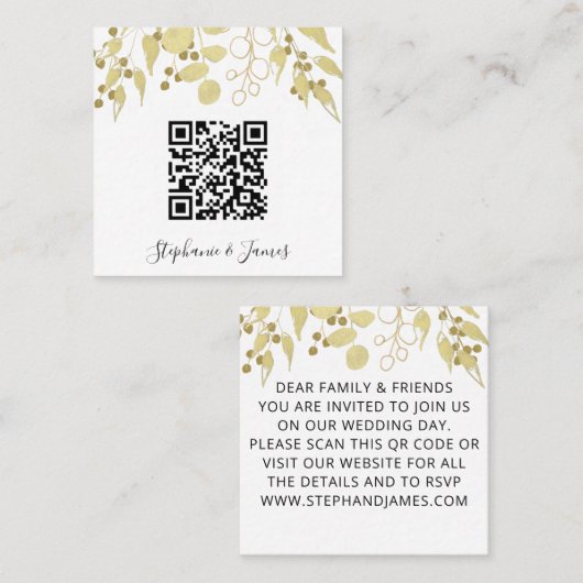Budget QR Code Gold Foliage Weduwen Uitnodiging (Voorkant / Achterkant)