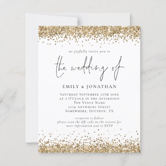 Budget QR Code Gold Glitter Weddenschap (Voorkant)