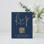 Budget QR Code Gold Navy Blue Script Weduwend RSVP (Staand voorkant)