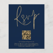 Budget QR Code Gold Navy Blue Script Weduwend RSVP (Voorkant)