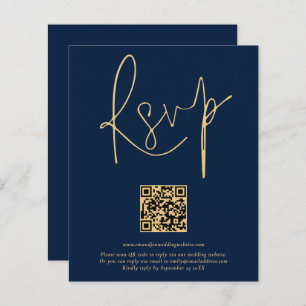 Budget QR Code Gold Navy Blue Script Weduwend RSVP