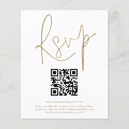 Budget QR Code Gold Script Weduwschap RSVP (Voorkant)
