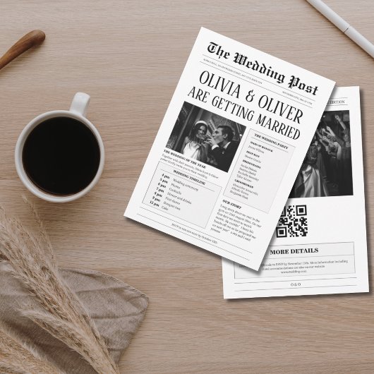 Budget, QR code, grappige krant bruiloft Kaart